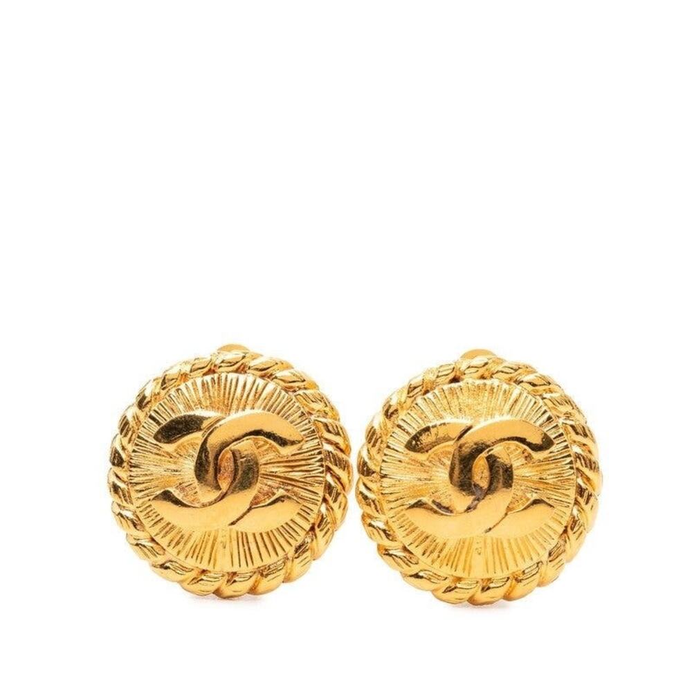 Chanel CC Logo Round Earrings Gold Plated